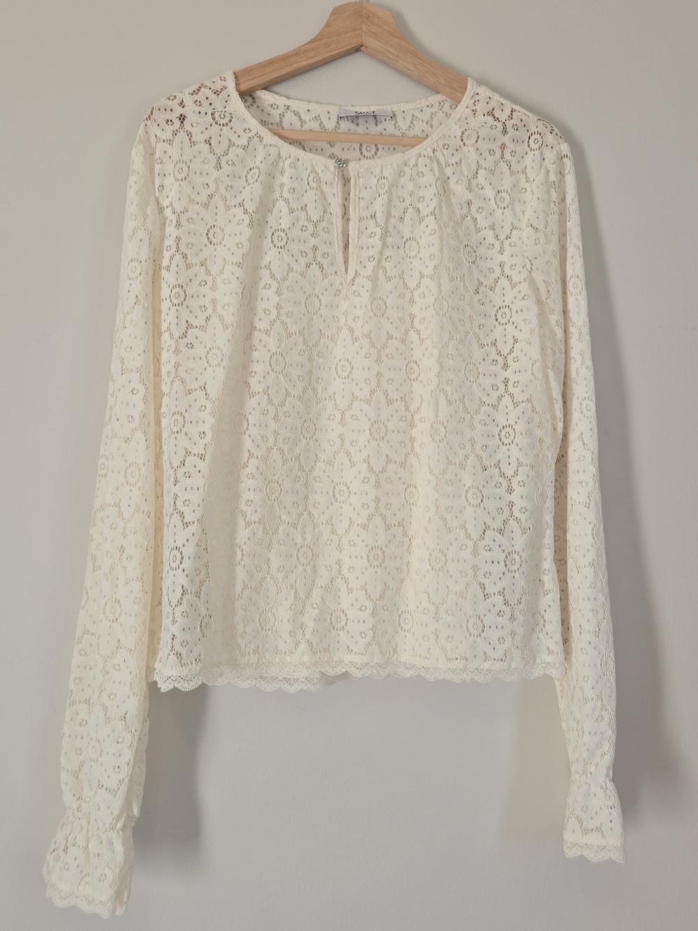 Lace Long-Sleeve Lace Blouse - Cream With Tank Coquette Grandma Chic Office